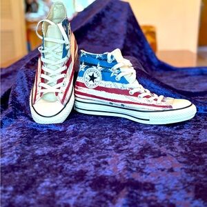 Vintage CHUCKS Converse High-Tops in Patriotic Red, White, and Blue